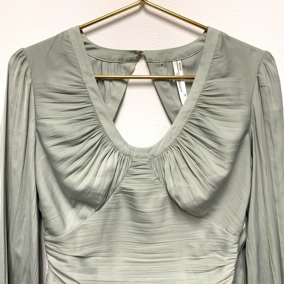 Anthropologie Open Back Corset Style Blouson Sleeve Blouse XXS Silky Ruched Mint - Picture 6 of 12